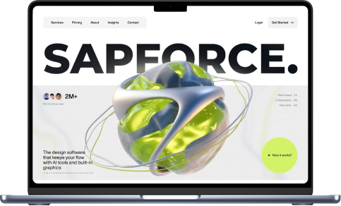 Sapforce website shown on a laptop