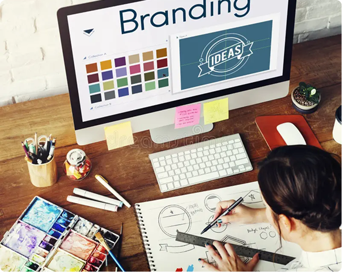 Brand mockups showing a business card, paper bag, coffee cup, and letterhead made by Dev Pickles
