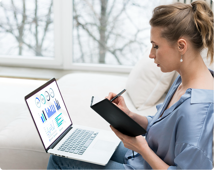 Laptop showing an ad dashboard with clicks, cost, and conversions, next to a phone with a search ad.

